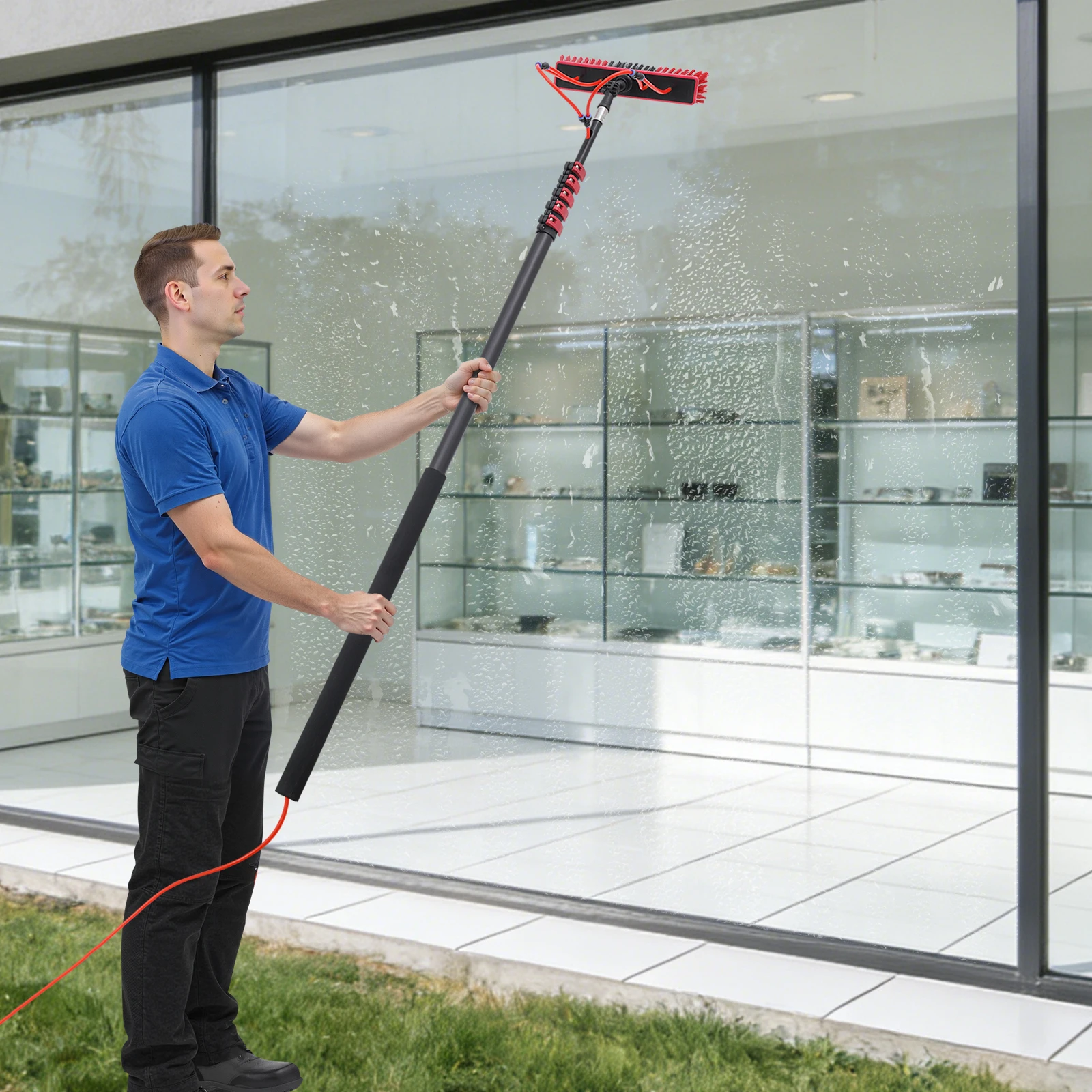 

Набор для мытья окон с подачей воды, 24-футовая щетка для мытья окон с подачей воды, инструмент для наружной очистки окон со шлангом, инструмент для мытья стекол