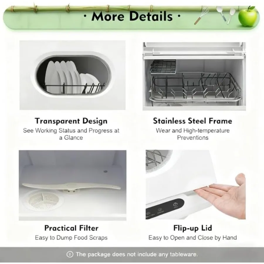 غسالة أطباق مدمجة محمولة على سطح الطاولة مع خراطيم مدخل/مخرج بطول 1.5 متر و5 برامج غسيل 162F تنظيف عالي الحرارة مثالي لـ Apar #4