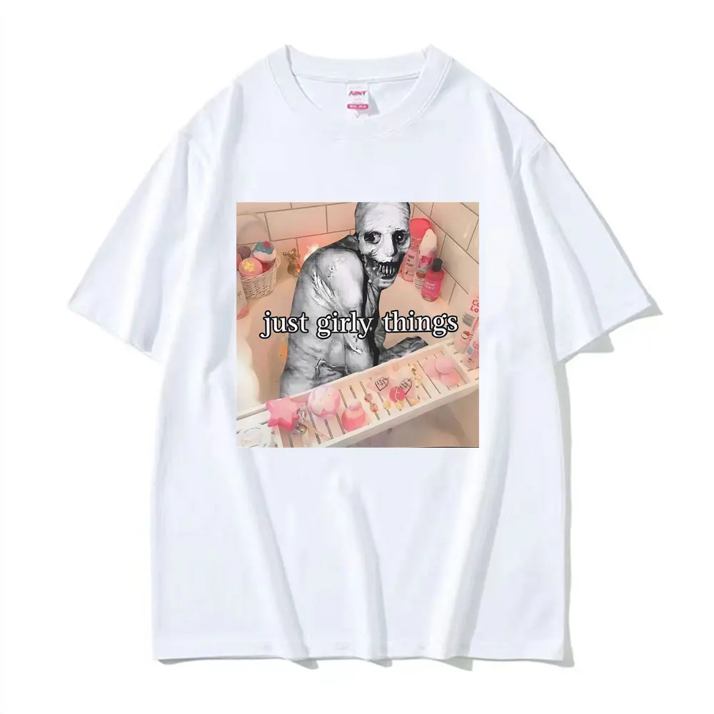 Just Girly Things زاحف ميمي Horrorcore الجمالية الجرافيك تي شيرت الرجال النساء الملابس موضة خمر تي شيرت المتضخم تي شيرت #4