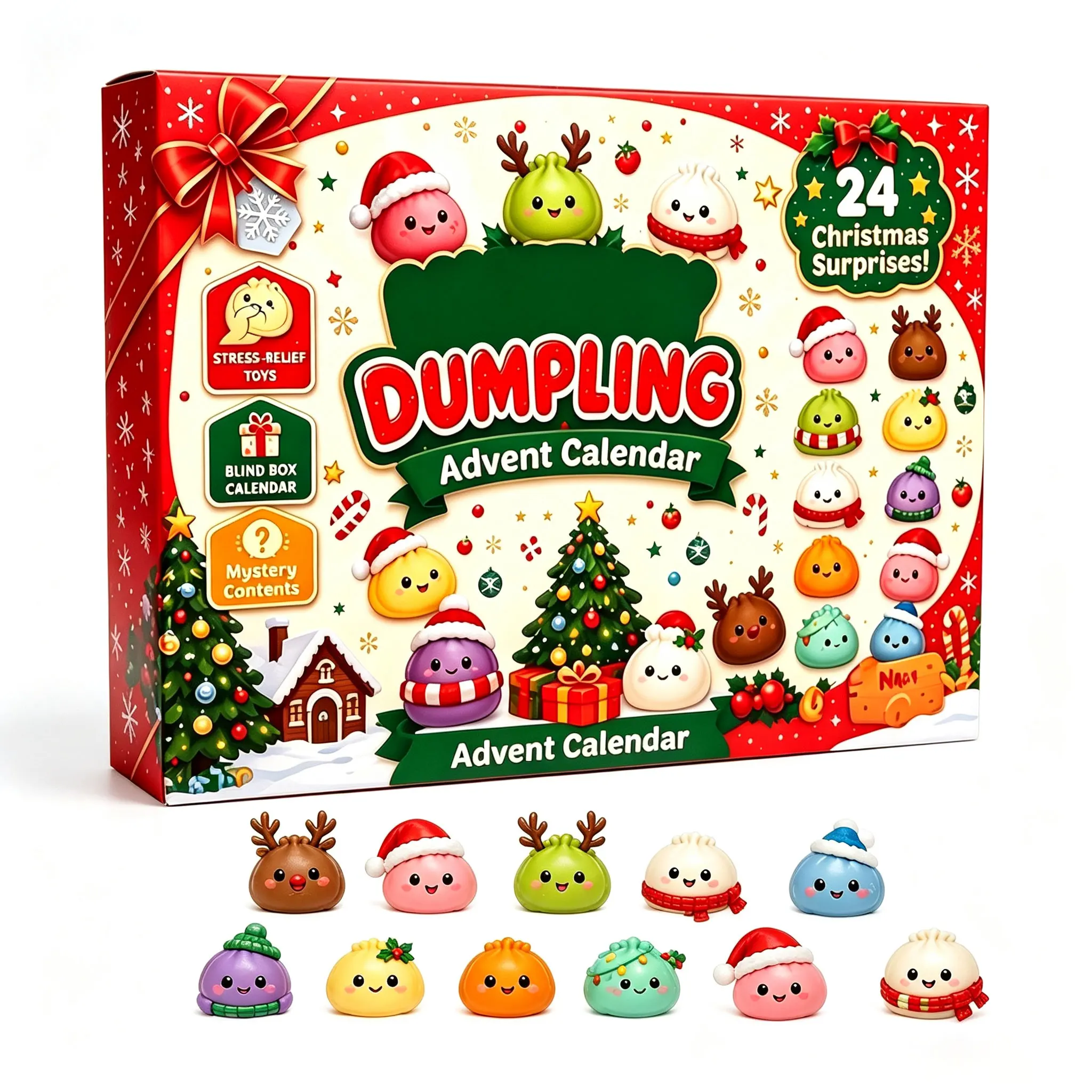 Christmas Squishies Advent Calendar 2026 24 Days Countdown Dumpling Squishy Toys Slow Rising Squeeze Fidget Sensory Decor Gift