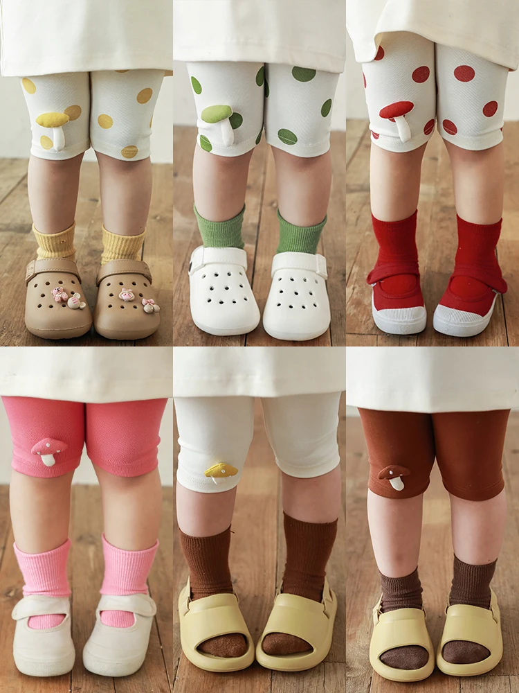 Girls' Multi-color Polka Dot Elastic Leggings Cute Playful Summer Mushroom Casual Pants Trend