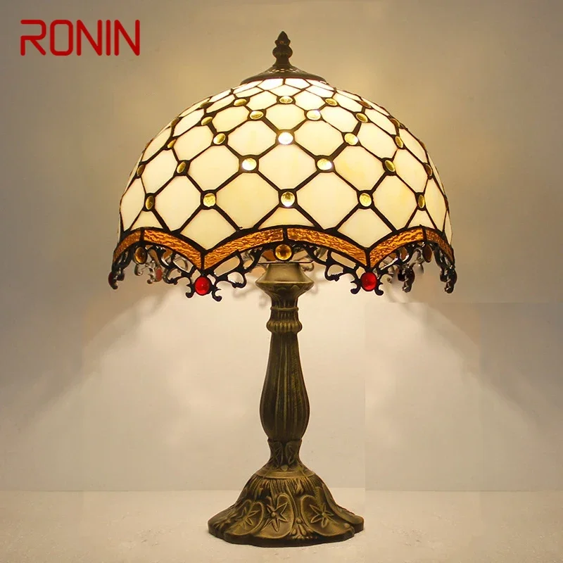 RONIN Tiffany Table Lamp LED Luxury Creativity Living Room Study Bedroom Bedside Lamp Villa Hotel Color Glass Desk Light