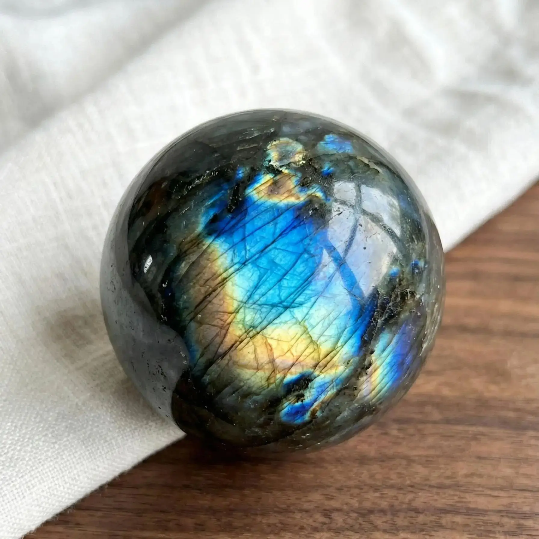 Natural Labradorite Sphere, Polished Flash Crystal Ball, Healing Energy Mineral Stone Home Meditation Decor Ornament Gift view 4