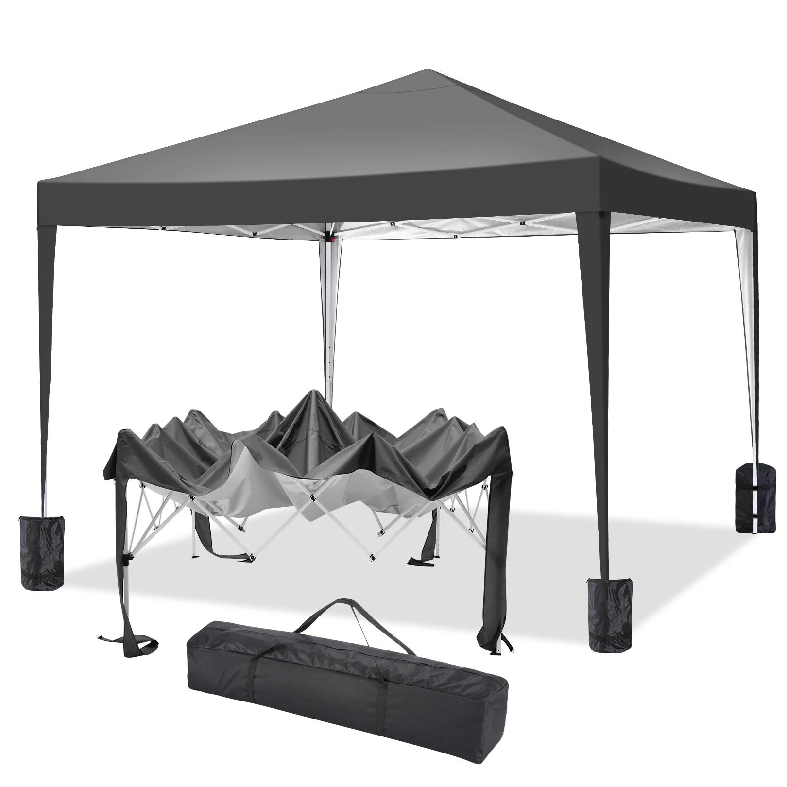 10x10 Ez Pop Up Canopy Tent, UPF 50+ Waterproof Outdoor Canopy Gazebo for Commercial Sun Shade Party Backyard with 4 Sandbags