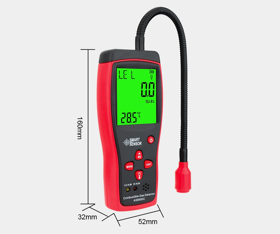 Tragbarer Gasleckdetektor 0-10000PPM mit Ton- und Lichtalarm, Messgerät für brennbare Gase, Tester für Erdgas, Methan und Rauchgas – Detail 11