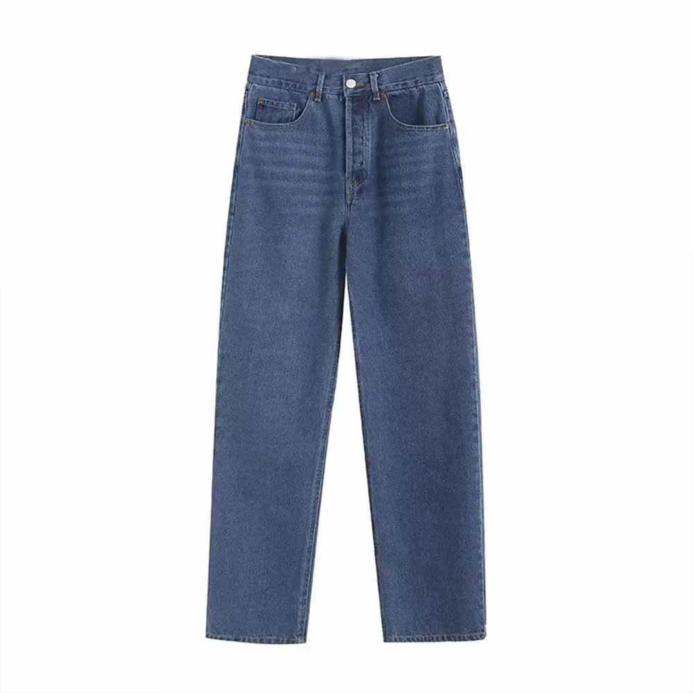 

Women's new chic fashion side pocket casual versatile high waist straight leg jeans retro button up women's denim pants Skazi