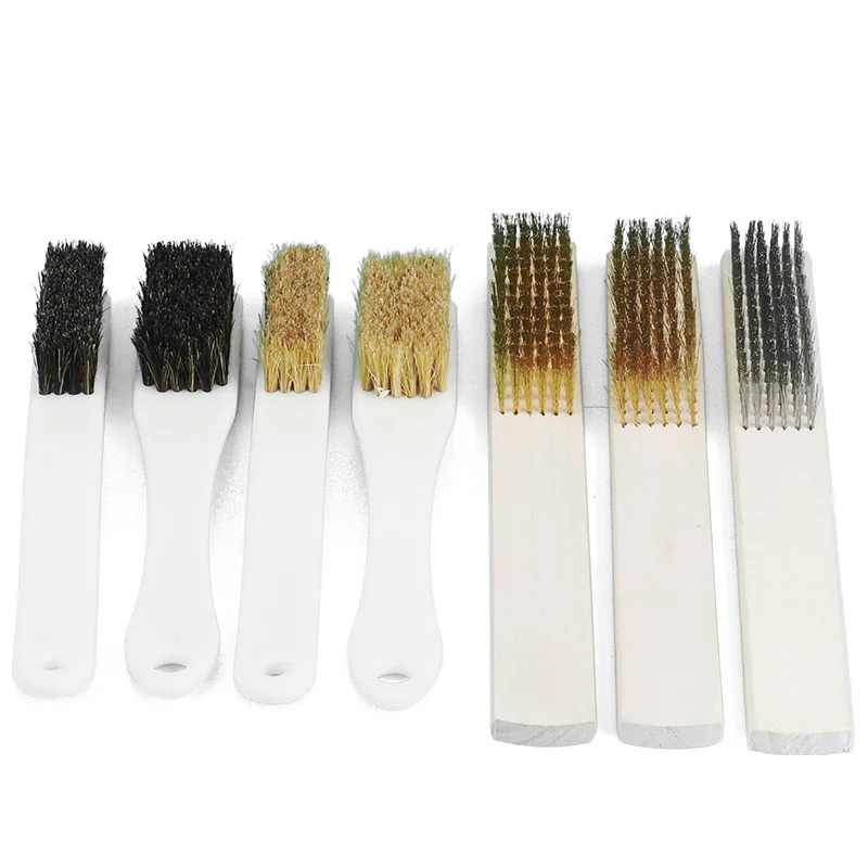 Wooden handle copper-plated pure copper copper wire brush wenjiao metal rust removal iron brush stainless steel wire plate brush