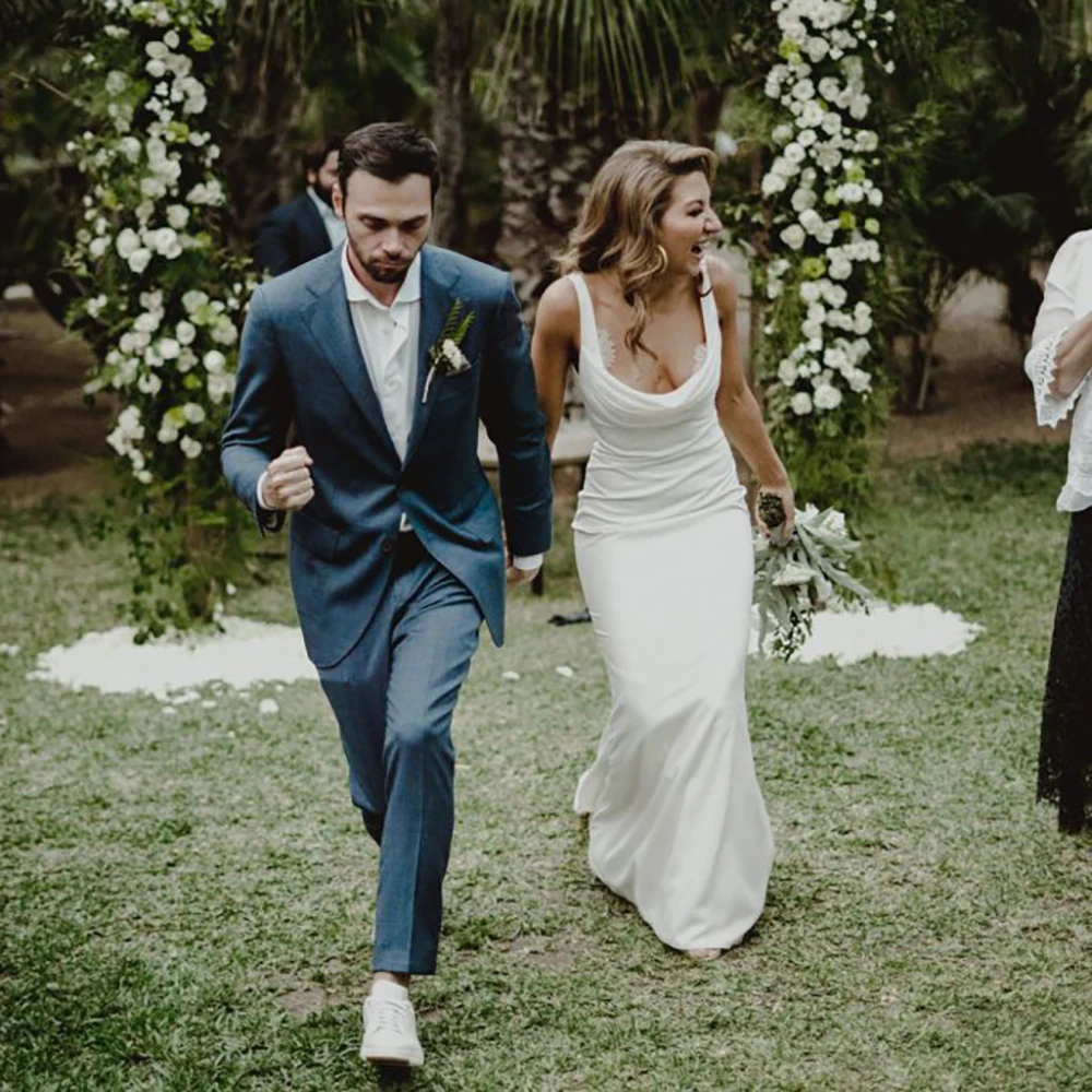 Vestido de novia de encaje con espalda baja para fiesta, vestido de novia con escote redondo Simple, fotos reales, 12174 #