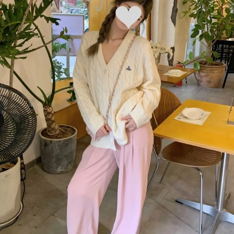 Vintage V-Neck Sweaters Cardigan Women Daily Casual Solid Comfortable Long Sleeve Ladies Fashion Autumn Winter Clothes