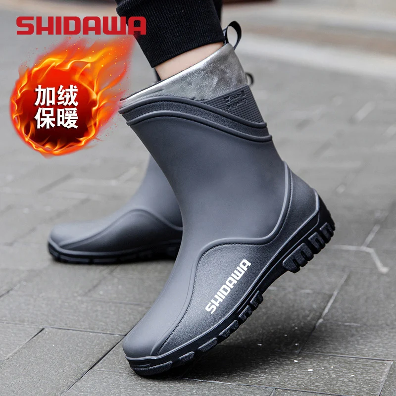 Summer Men Non-slip Fishing Rain Shoes Waterproof Kitchen Work Shoes Winter Plus Velvet Water Boots Outdoor High-top Rubber Shoe