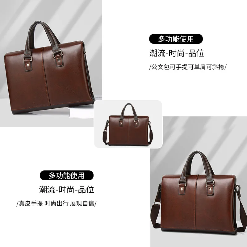 الرجال حقيقية حقيبة ساعي حقيبة يد جلدية كمبيوتر محمول 15 بوصة سعة كبيرة الطبقة العليا جلد البقر حقيبة الرجال الراقية حقيبة أعمال #4