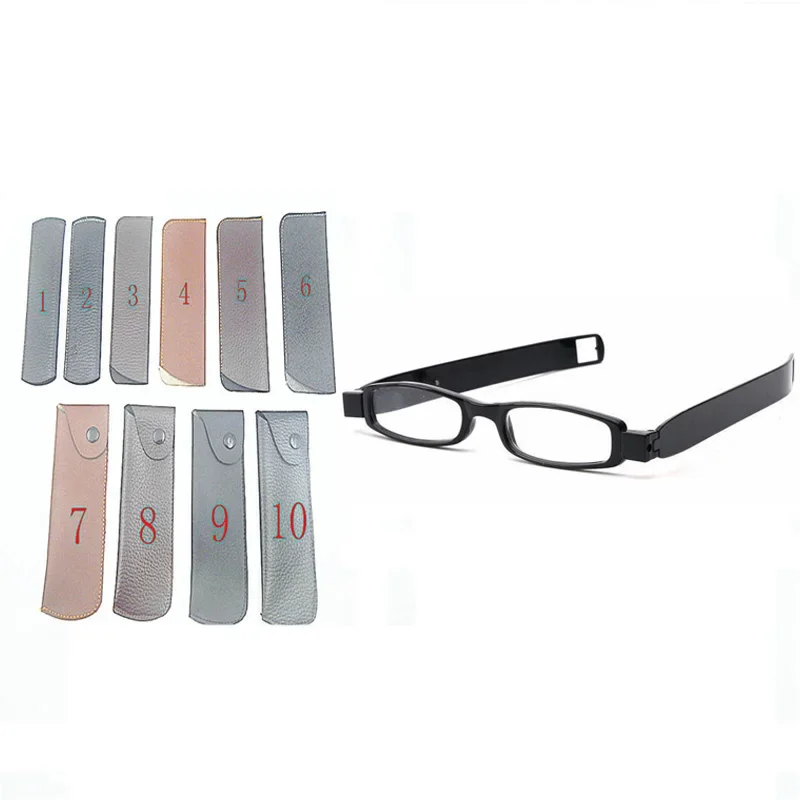 Mini Rotating Pocket 360 Portable Square Frame Pen Reading Glasses Folding Folded Plastic Glasses Women Men Eyewear+ Bag