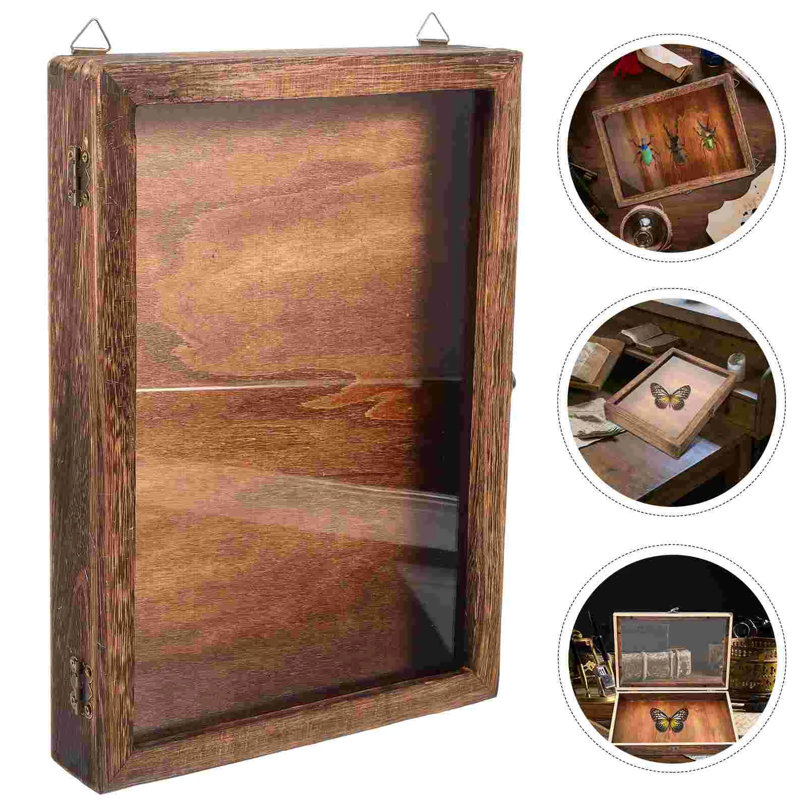 

Display Case Wooden Box Butterfly Specimen Wall Hanging Storage Insect Dried Flower Acrylic Boxes for Pin Brown