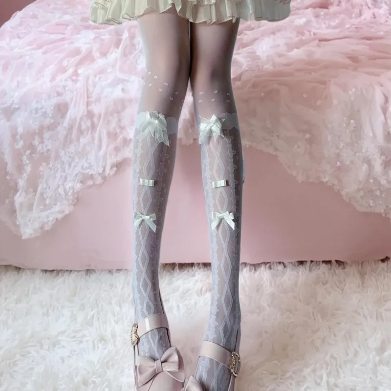 Girl Lolita Knee-High Socks Japanese Style Princess Style Strap Leg Length Stockings Sweet Bow Knee High Socks Spicy Girl Style