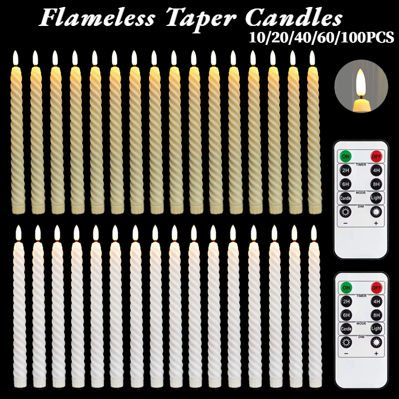 

10-100PCS Wedding Flameless Candles Flickering Candlesticks Battery Operated 3D Wick LED Candle with Remote for Party Home Decor