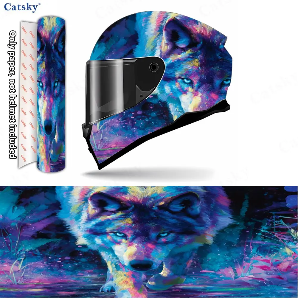 

Neon Psychedelic Wolf Trace Helmet Vinyl Wraps, Waterproof Scratch-Resistant Full Face Helmet Decals, Durable PVC Decoration Pro