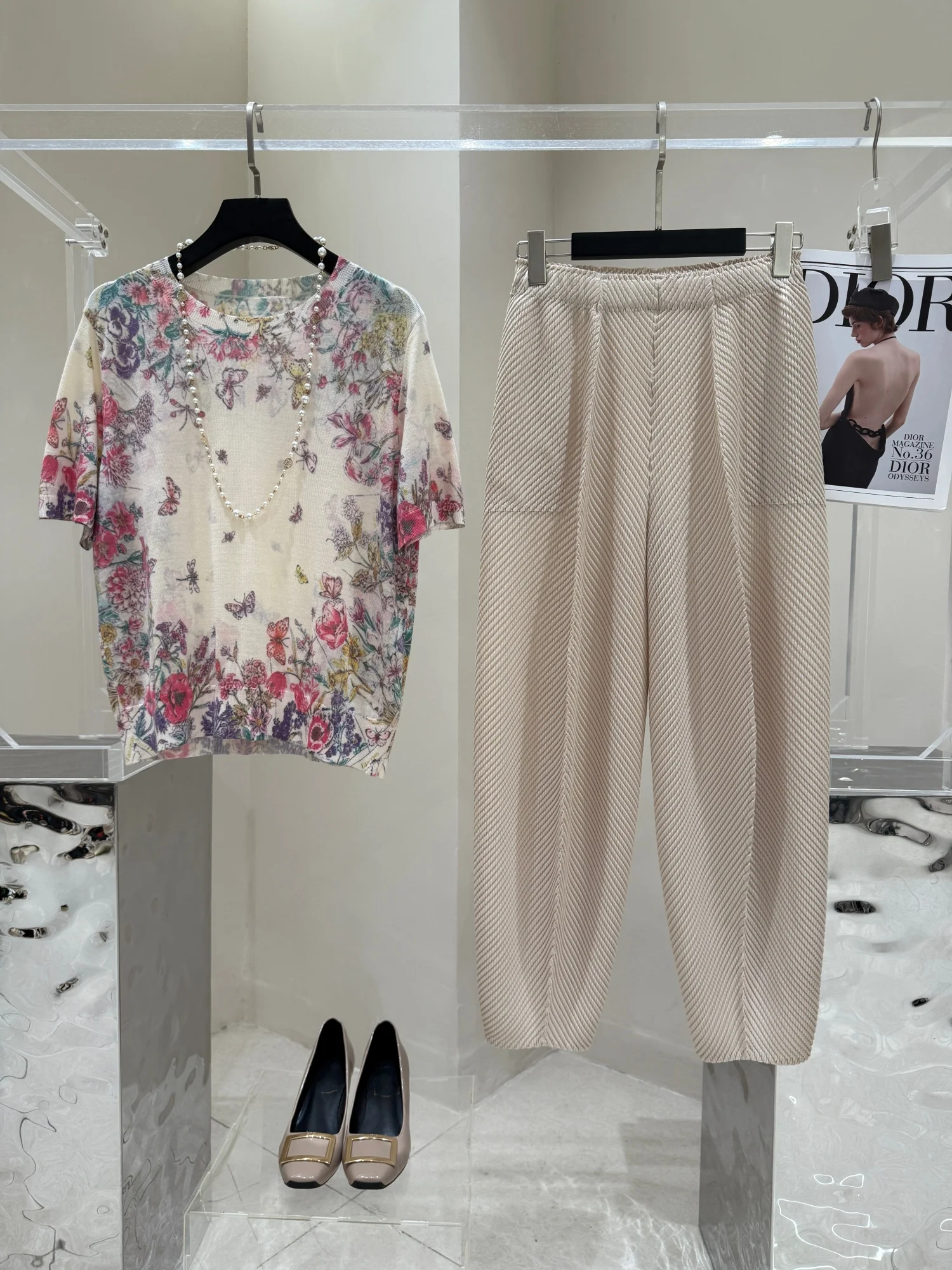 

Ele Summer New Arrival Two-Piece Set Luxury Sensation Mom Faionable High-Quali Print Pattern ort Sve round Ne