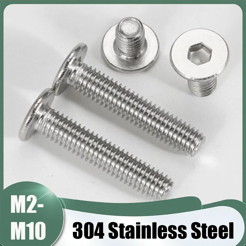 304 Stainless Steel M2 M2.5 M3 M4 M5 M6 M8 M10 M12 Hex Hexagon Socket Ultra Thin Super Flat Wafer Head Computer Screw Car Bolt