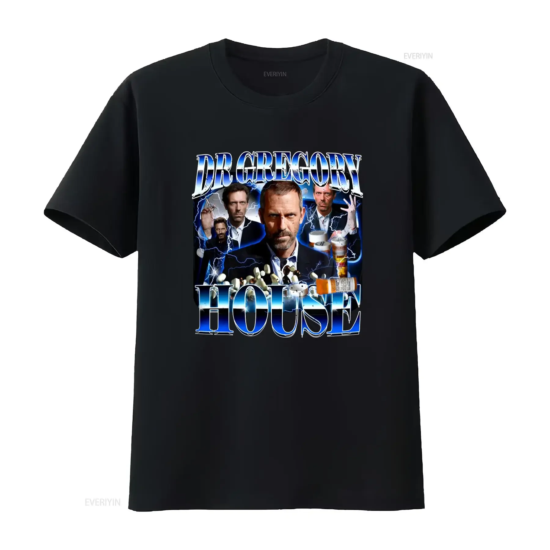 Dr Gregory House Md T Shirt Ironic Gen Z Meme with Pills Lightning Design Funny for Him Her 90's Inspired Bootleg Style