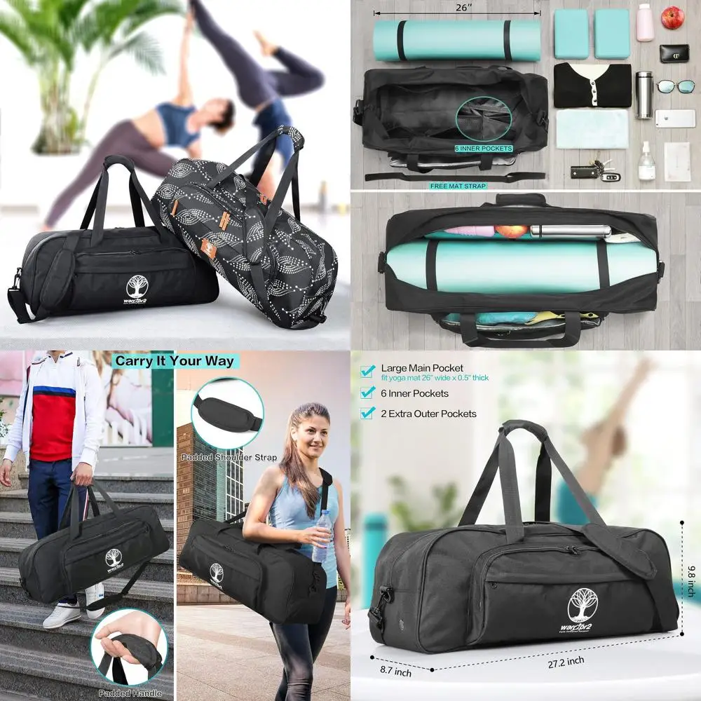 

Сумка для йога-матов с несколькими карманами, вентиляционным отверстием и отделением для влажных вещей — большая вместимость для толстых матов и блоков | Спортивная сумка унисекс