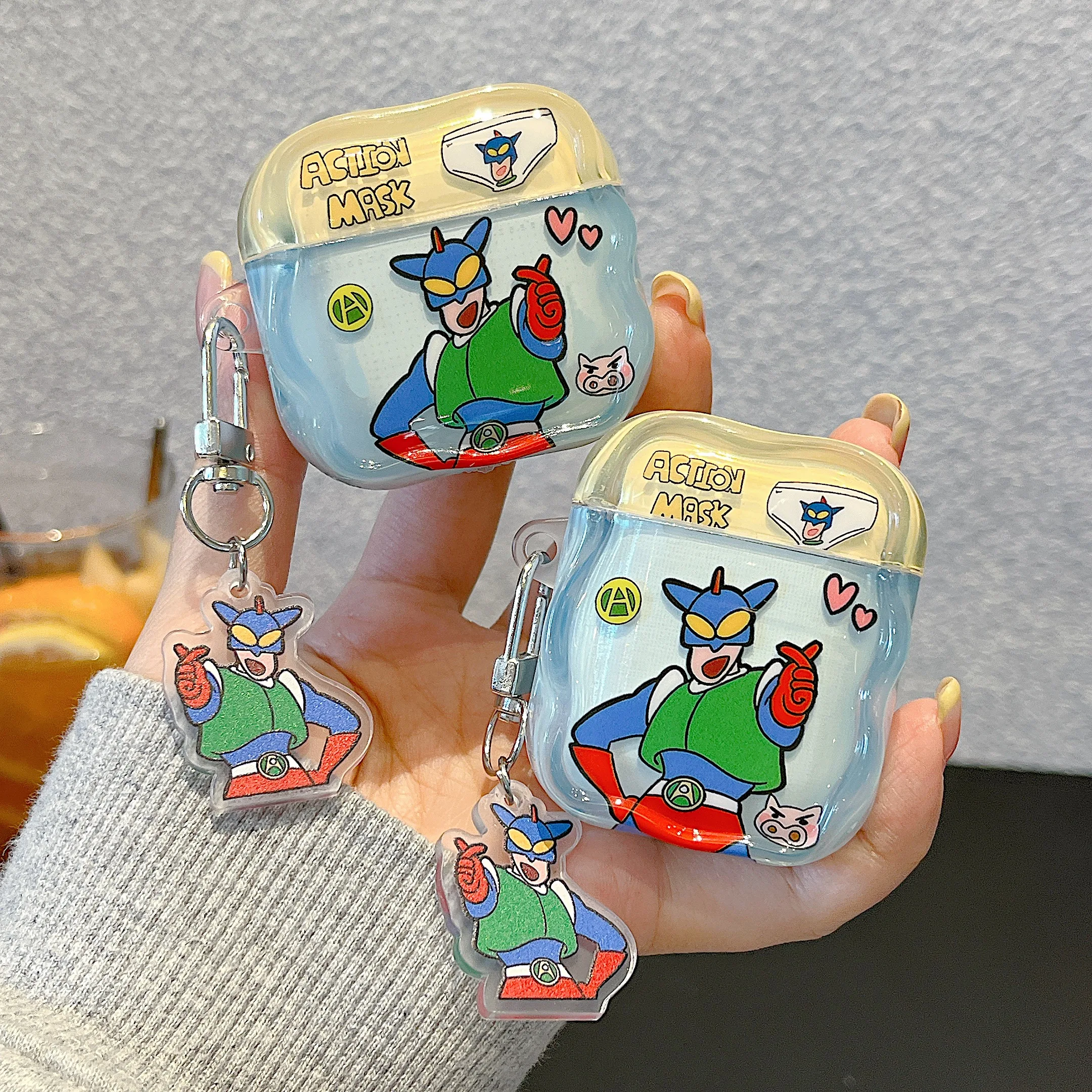 Hot-blooded Childish Version For CrayonShin-chan Favorite ActionKamen Headphone Case For Airpods 1/2,3,4,Pro 3 2 Wth Pendant