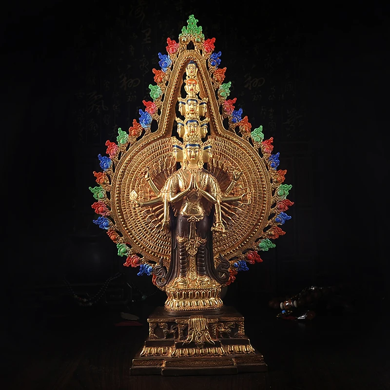 wholesale # 41 CM # Tibetan Buddhism Thousand-hand Bodhisattva Guanyin Gold-plated brass statue #  HOME efficacious Talisman