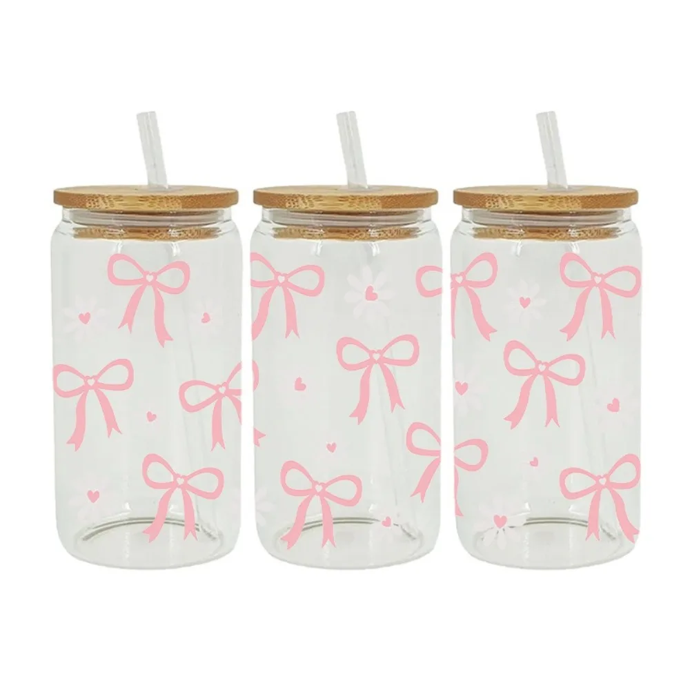 New Waterproof UV DTF Transfer Sticker Clear Smooth Wrap Stickers Water Bottles Sticker For 16Oz Glass Cup