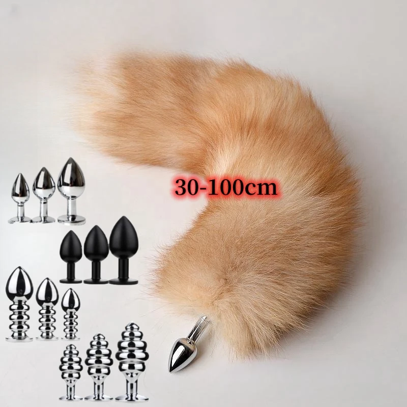 Sexy Fluffy Real Fur Crystal Fox Tails with Separable Alloy Threaded Butt Plug for Couple Erotic Cosplay Flirting Sex Toys