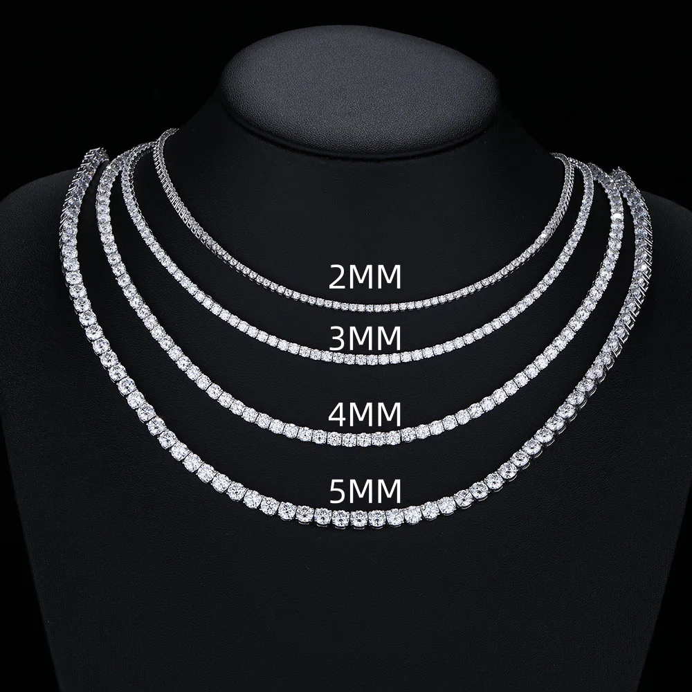 Certified GRA Moissanite Tennis Necklace 3/4/5/6mm Solid 925 Sterling Silver Diamond Tennis Necklaces for Women Man MS035