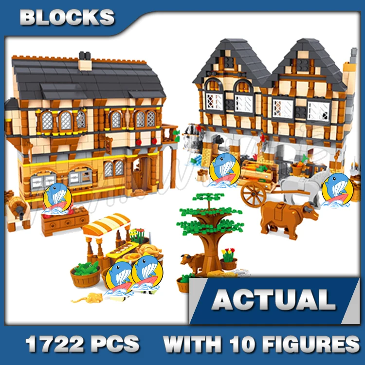 1722pcs Castle Kingdom Medieval Market Village European Styled Marketplace 28001 Building Block Sets Compatible With Model