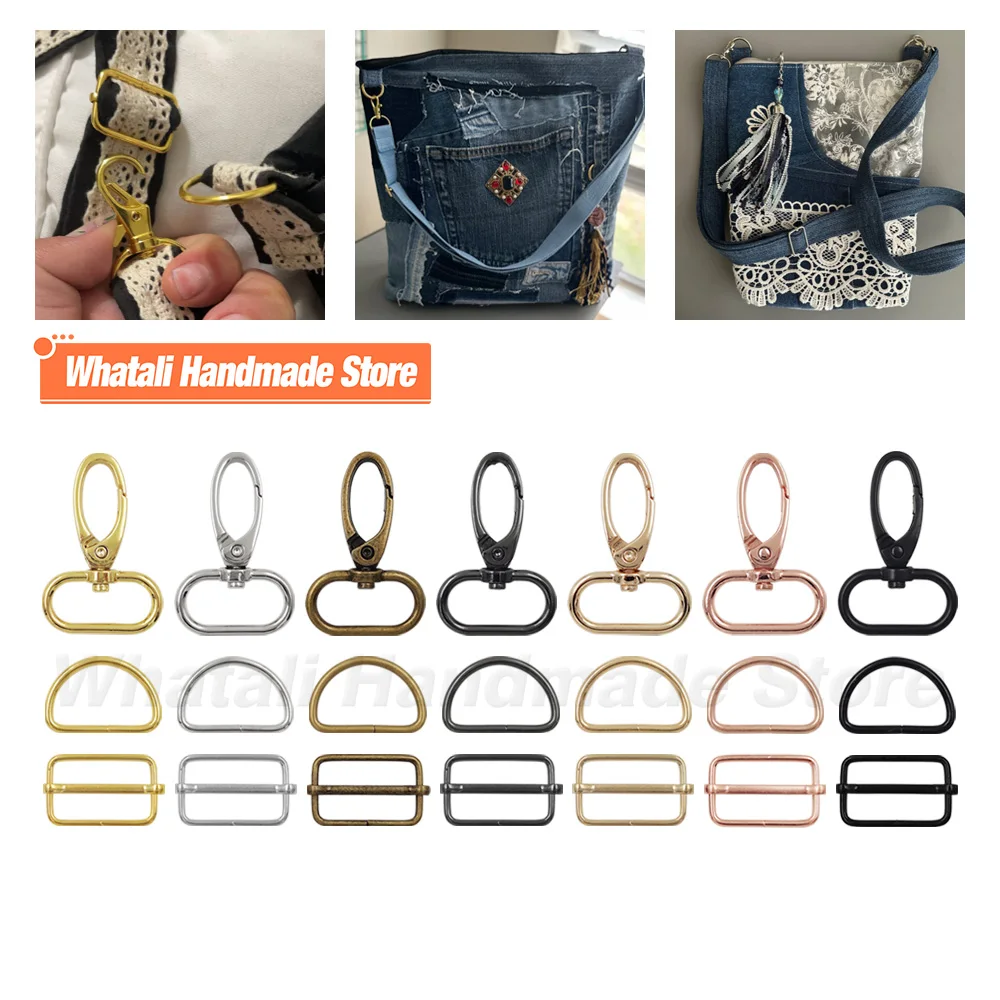 

25pcs Metal Adjuster Buckle Sets Swivel Hook Triglide Slide Buckle D Buckle For Cat Dog Collar Handbag Bag Belt Strap Making