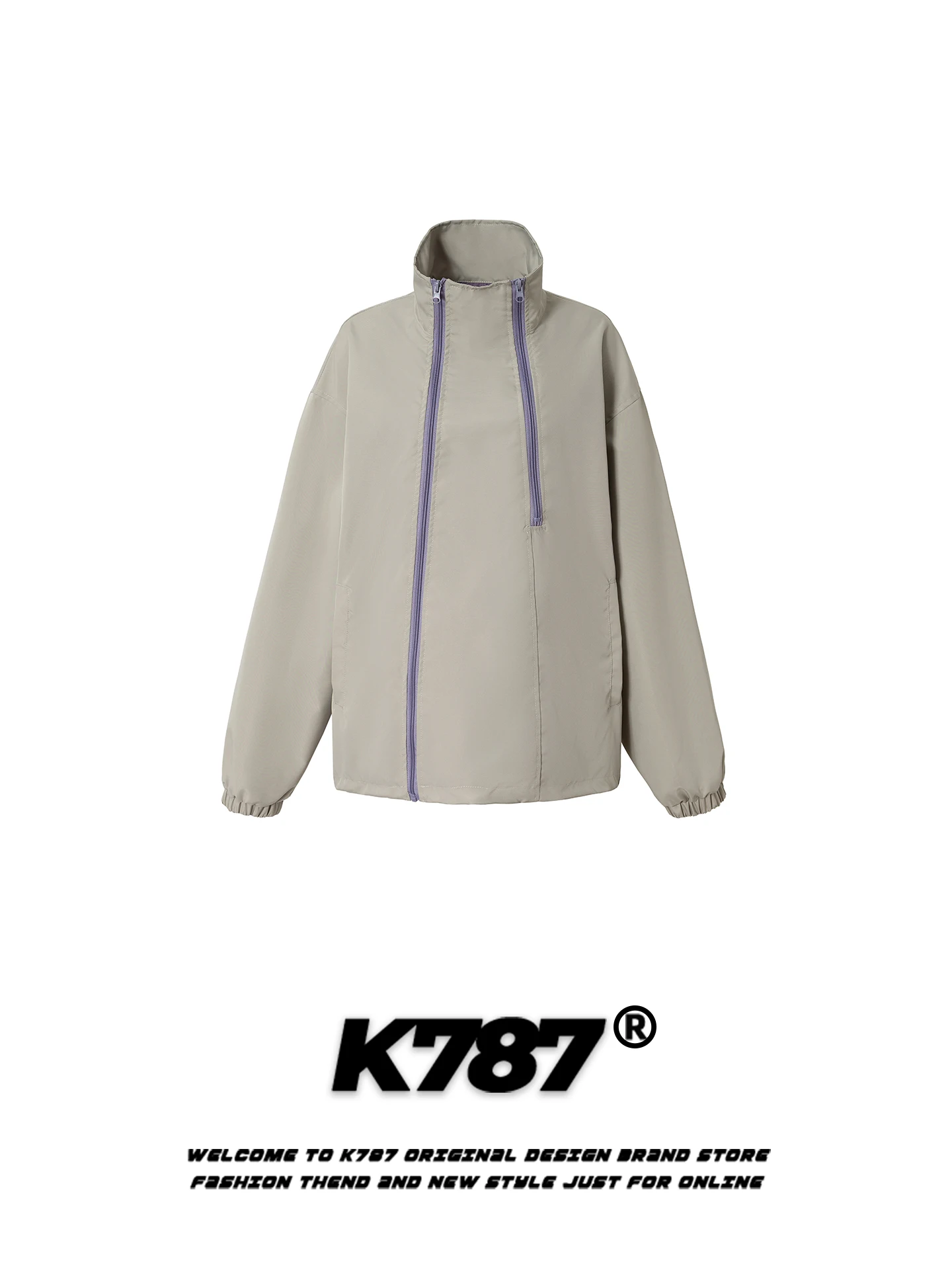 

K787 American Retro Double Zipper Jaet ex Loose Casual Spring Functional Sle Outerwear Polyester Fiber Long Sve