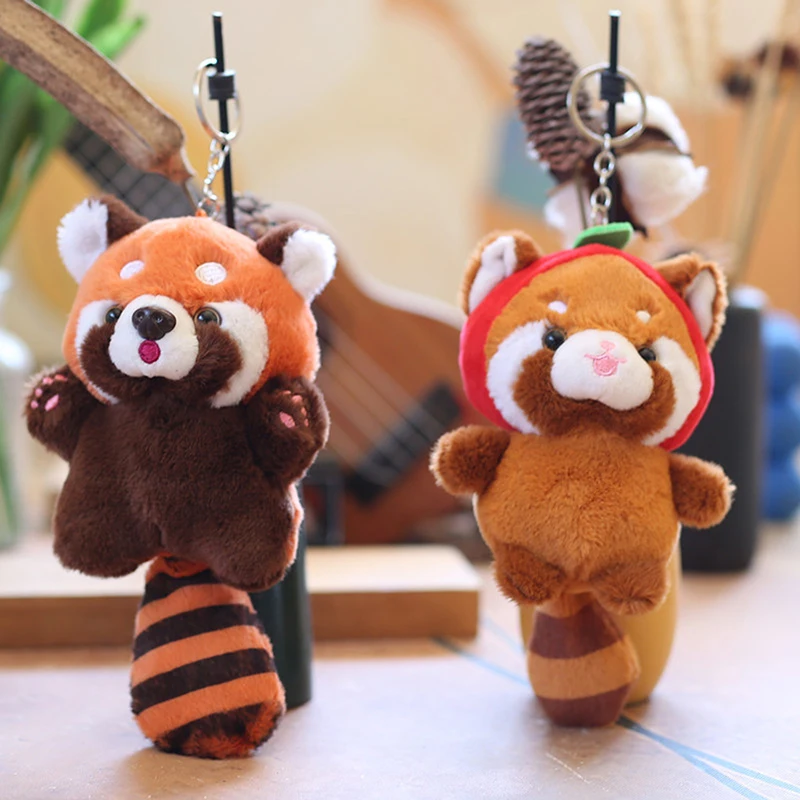 Cute Cartoon Simulation Red Panda Plush Toy Pendant Soft Stuffed Doll Keychain Backpack Hanging Decoration For Kids Gifts