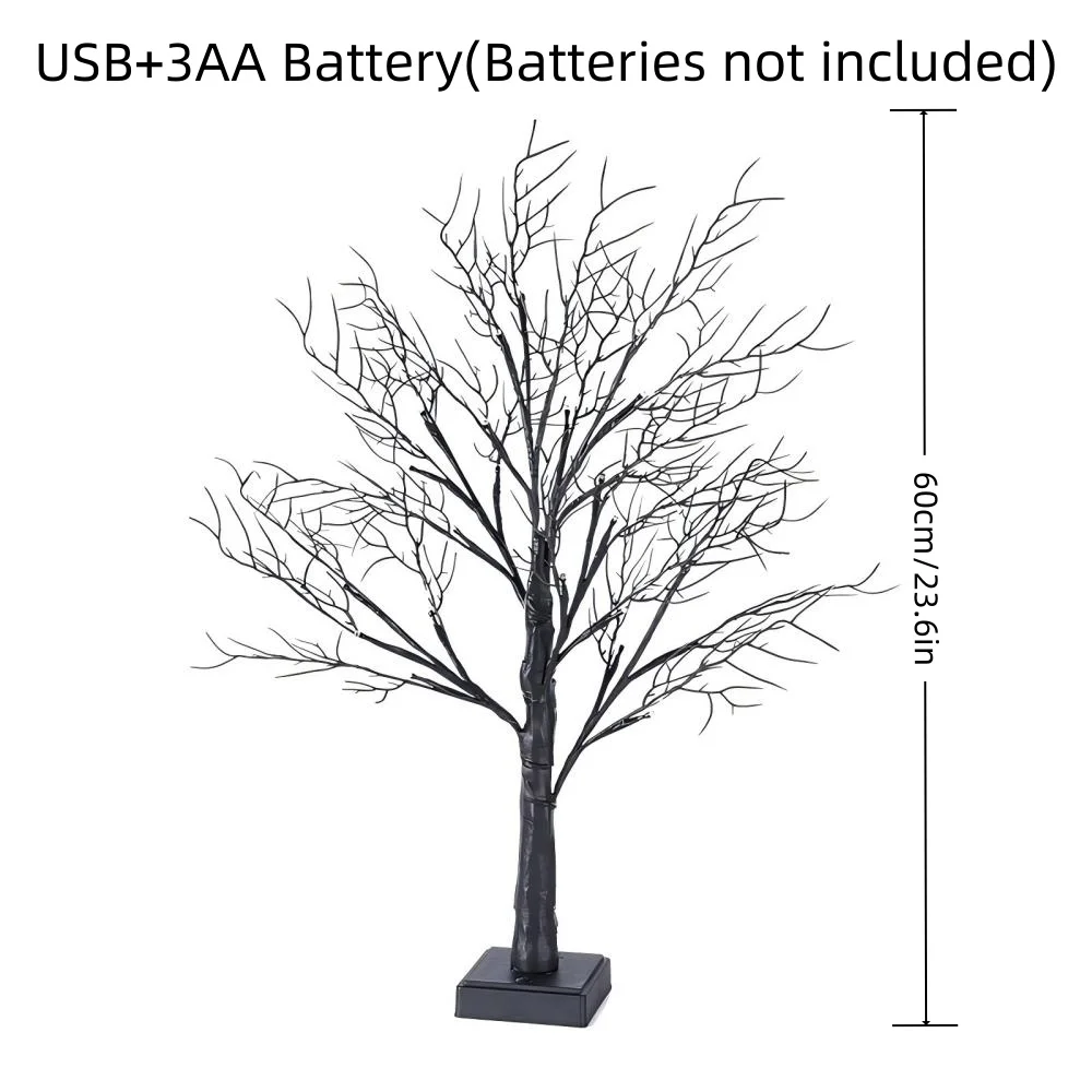 1PC24LED ضوء شجرة فرع المرجان للهالوين، ألوان فاتحة برتقالية وأرجوانية، مدعوم بالبطارية وUSB، تستخدم لتزيين العطلة #6