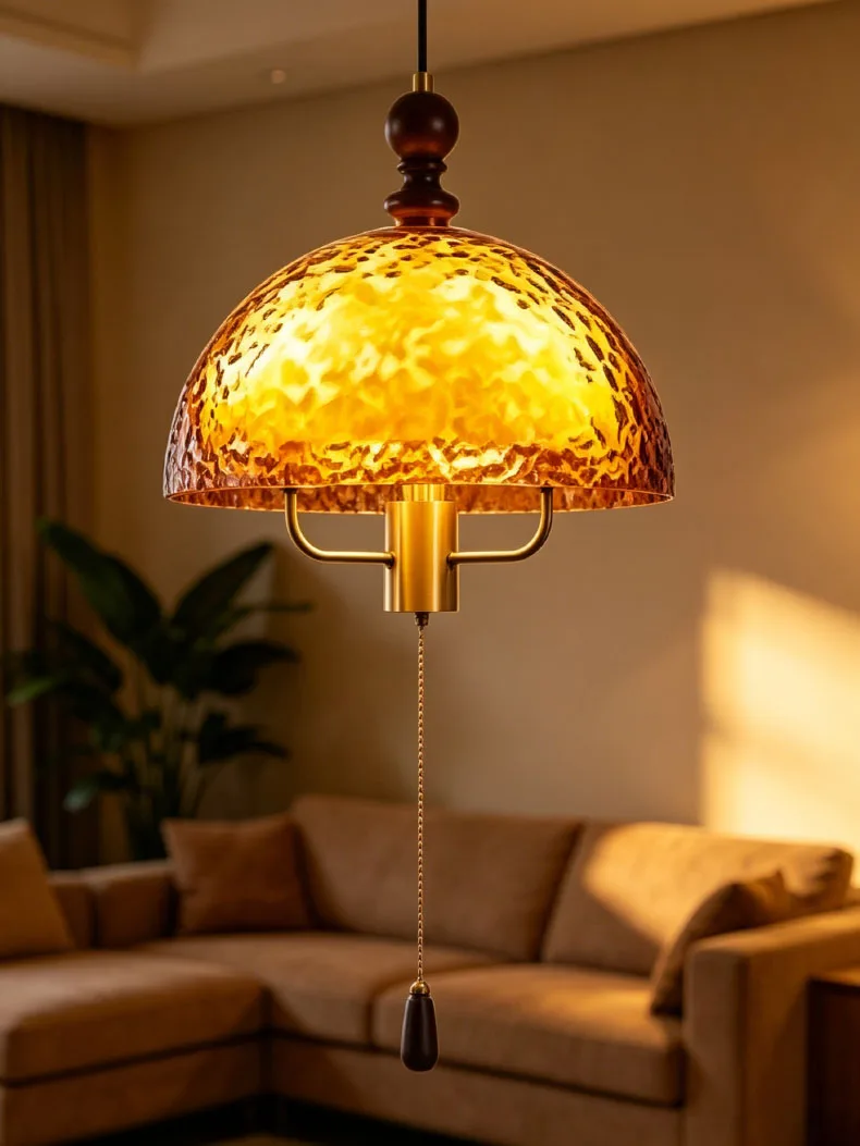 Acrylic Lampshade Pendant Lights Three E27 Bulb Brown Wood