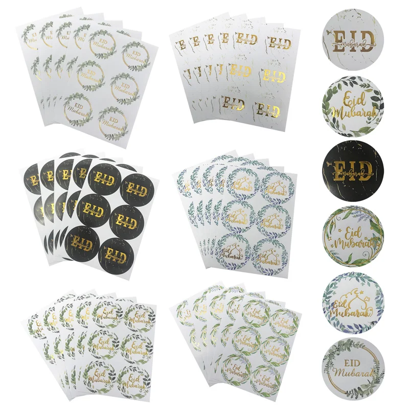 60Pcs EID Mubarak Paper Stickers 2024 Islamic Muslim Party Eid al-fitr Gift Box Lable Seal Sticker Ramadan Kareem Decor Supplies