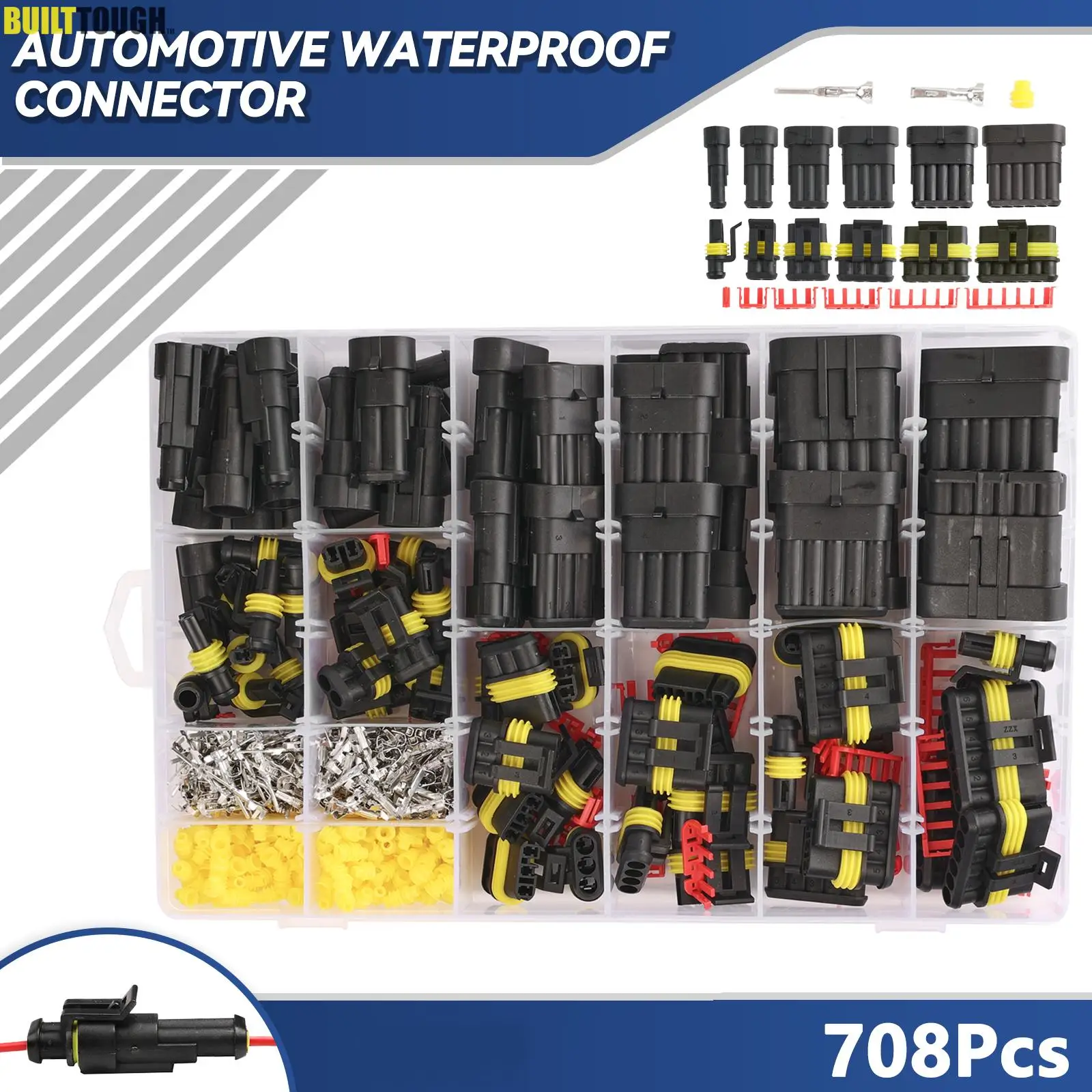 

708pcs HID Waterproof Connectors 1/2/3/4 Pin 26 Sets Car Electrical Wire Connector Plug Truck Harness 300V 12A Set 352 Pack Kit