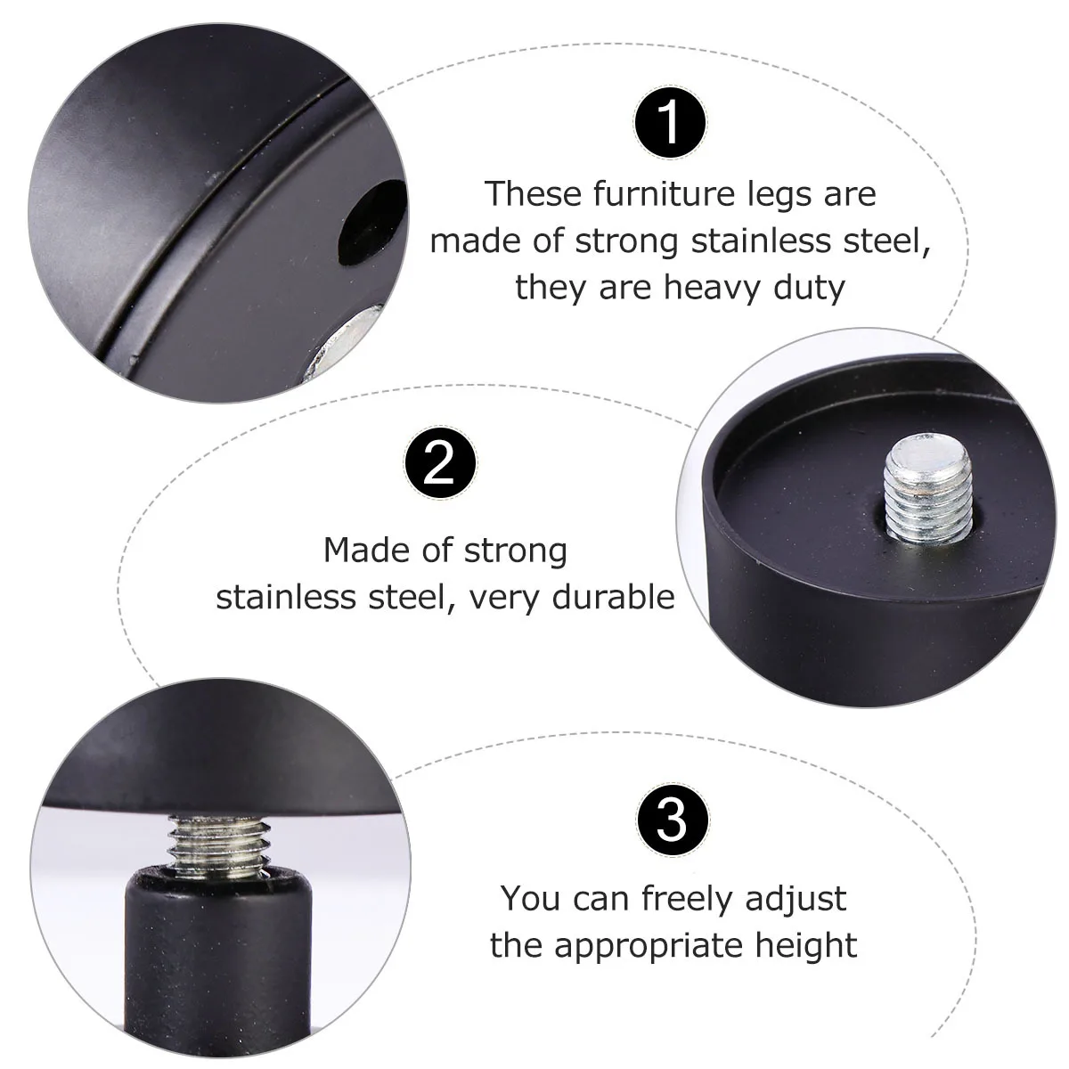 

4Pcs Adjustable Black Stainless Steel Sofa Legs Heavy Duty Replacement Furniture Support Legs for Cabinet Table
