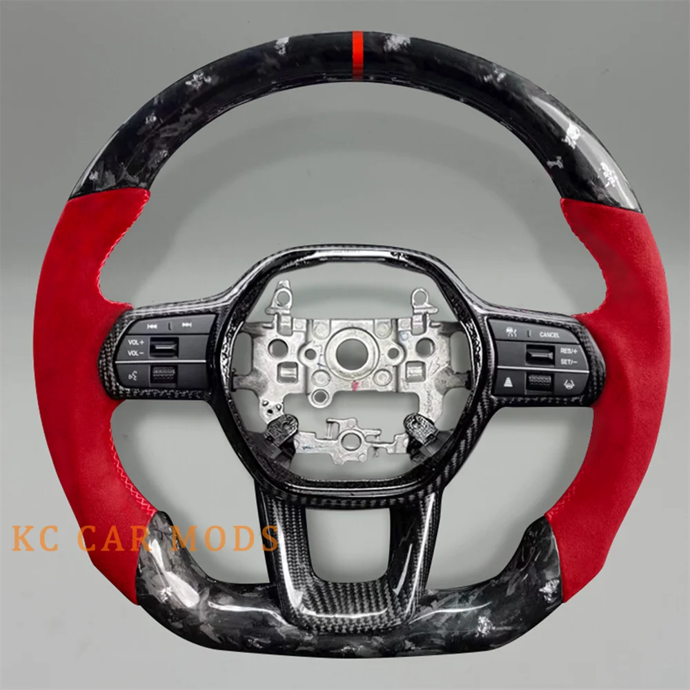 

Индивидуальное черное кованое рулевое колесо из углеродного волокна с красной полосой для Honda Civic 2022 2023 2024 2025