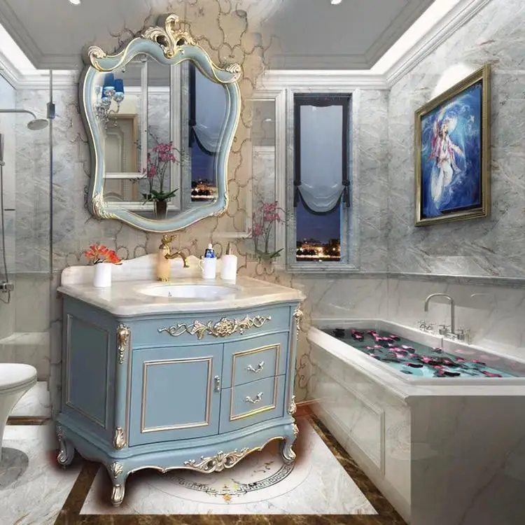 Armario de baño de estilo europeo personalizado, combinación de lavabo de roble, francés, nuevo producto