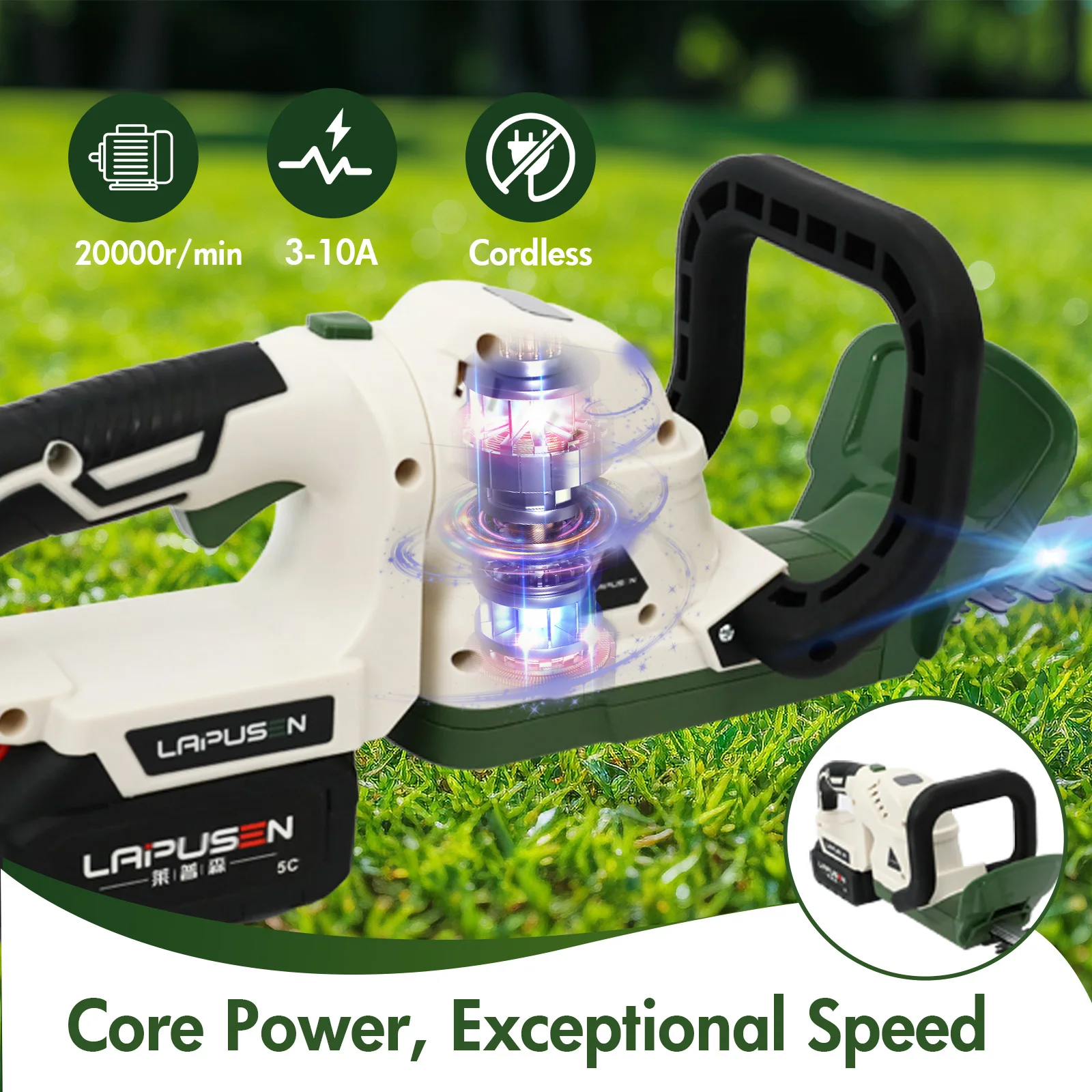 Cordless Rotary Trimmer 21V 20 Inch Dual-Action Blade Electric Lawn Mower Handheld Shrub Trimmer with 3.0Ah Battery Fast Charger