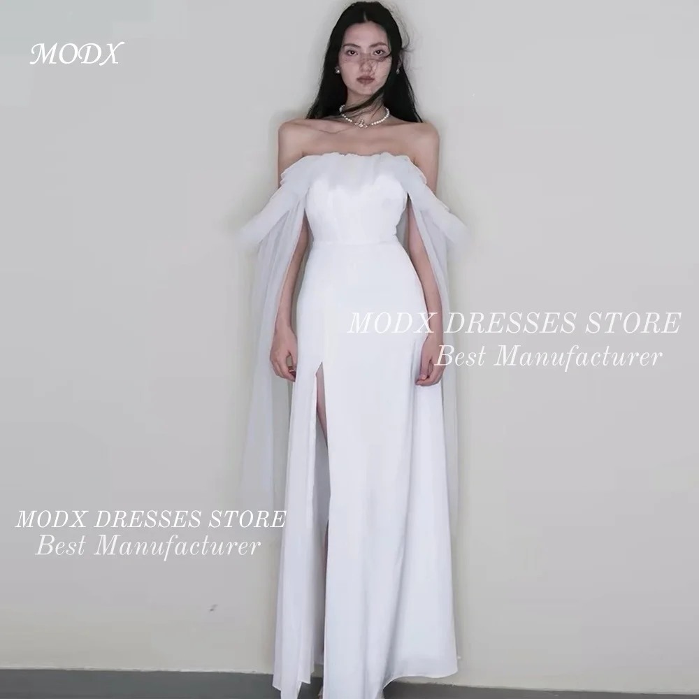 

MODX Elegant Off-shoulder High Slit Straight Wedding Dress Satin Bridal Gown Floor Length Customized Vestidos Novias Boda Women