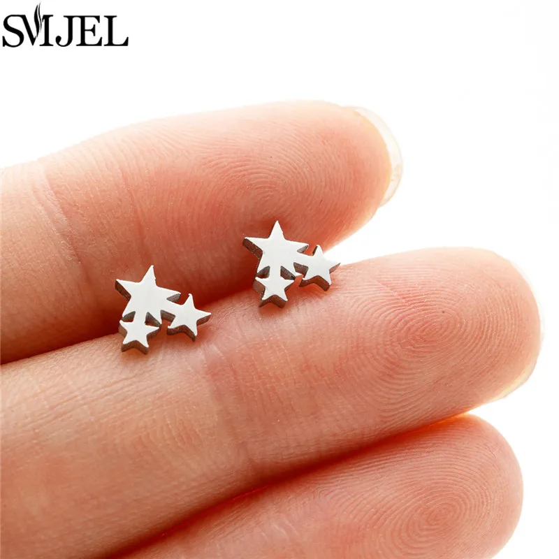 Women's Stainless Steel Mini Stud Earrings, Geometric Design
