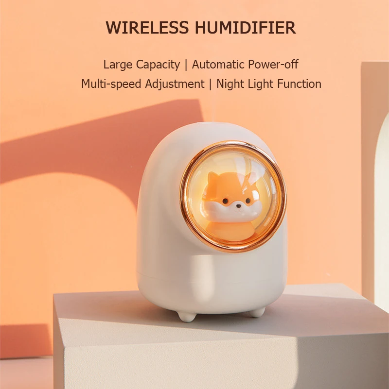 350ml słodki kociak nawilżacz powietrza bezprzewodowa kapsuła kosmiczna akumulator dyfuzor USB Mist Maker dla małych mini biura na biurko sypialnia