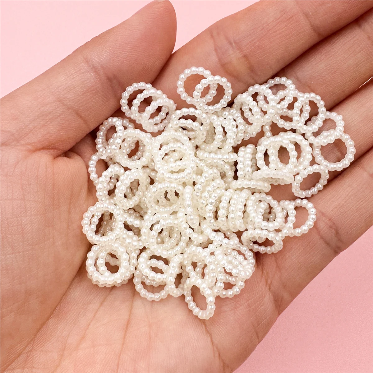 100pcs ABS Imitation Pearl Hollowed Out Round Rings Patches Material Fashion Decorative DIY Jewelry Accessories