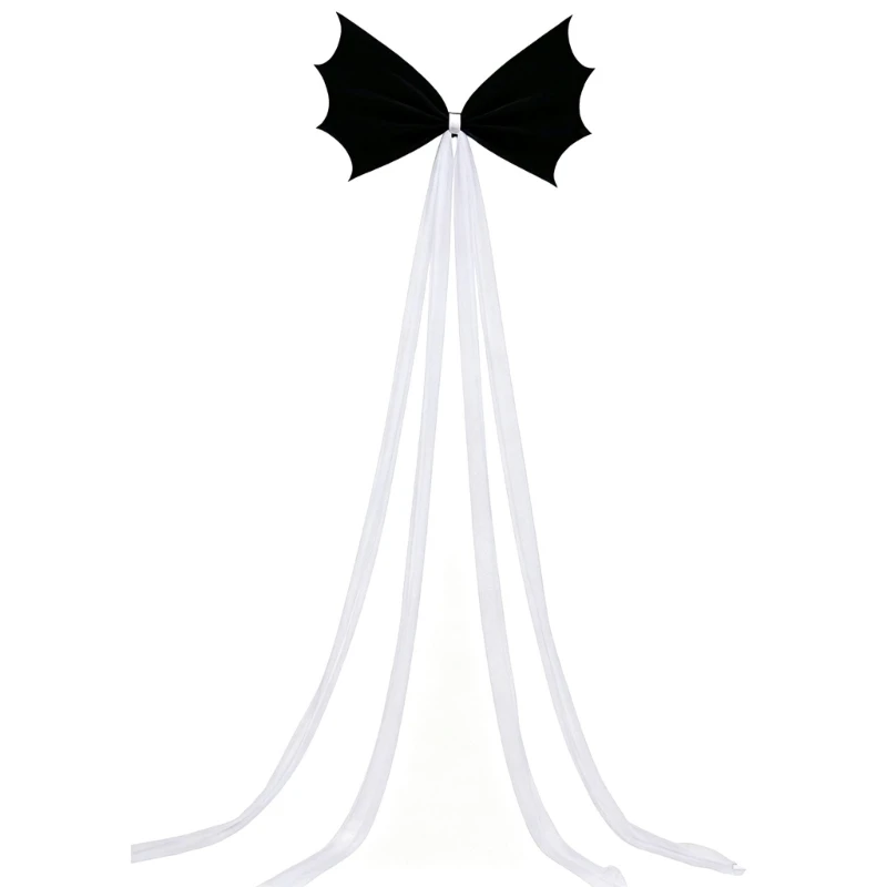 Dunkler, saisonaler Fledermaus-Baumschmuck mit schwarzem Stoff und langen, durchsichtigen Luftschlangen für die – Detail 1