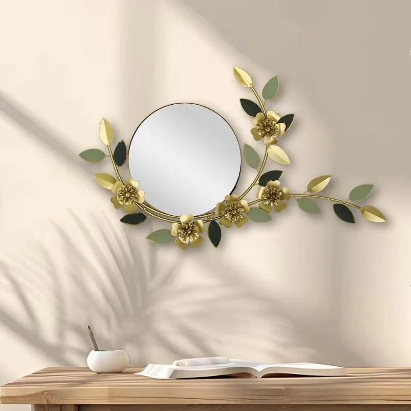 

Creative Mirror for Living Room Luxury Wall-mounted Flower-shaped Iron Art Decorative Mirror Room Decoration Accessories