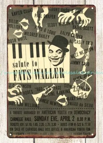 1950s Salute to Fats Waller concert Billie Holiday Handbill metal tin sign