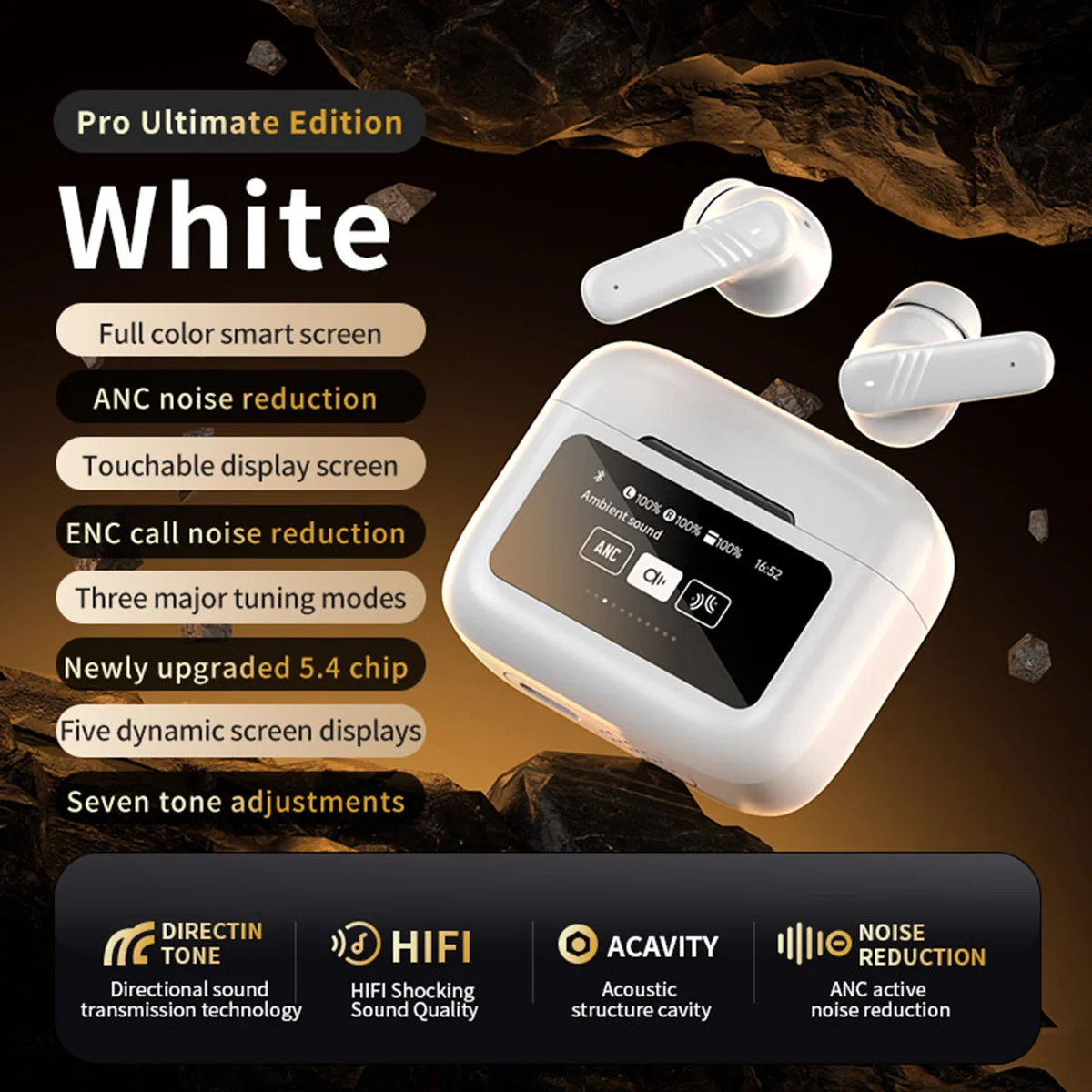 

LX20 Earphone Bluetooth ANC TWS Earbuds with LED Full Screen True Wireless Headphones Bluetooth 5.4 Lightweight with 3 Modes