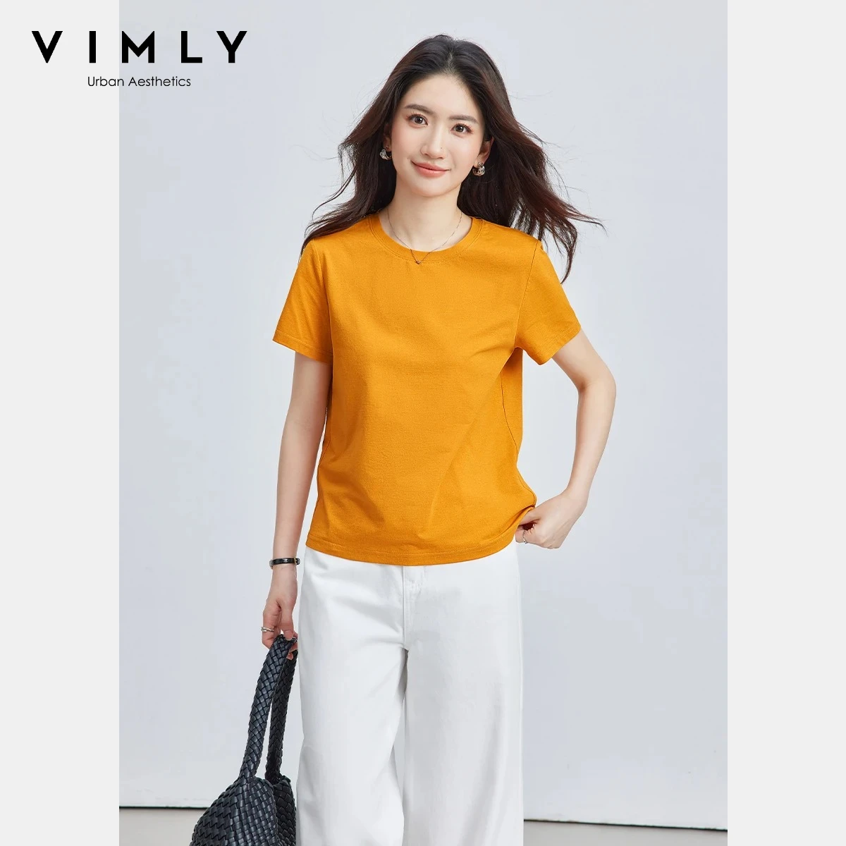 

VIMLY Minimalist Casual Short Sleeve Tee for Women 2026 Summer New Crew Neck Lightweight Versatile T-shirt Female Clothes A6573
